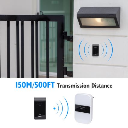 Aigostar - Безжичен звънец за контакт 230V IP44 бял/черен