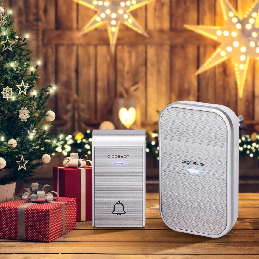 Aigostar - Безжичен звънец за контакт 230V/12V IP44 сребрист