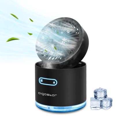 Aigostar - Безжичен мини настолен вентилатор с RGB и мъглов ефект MIST 10W/5V 2000mAh, черен