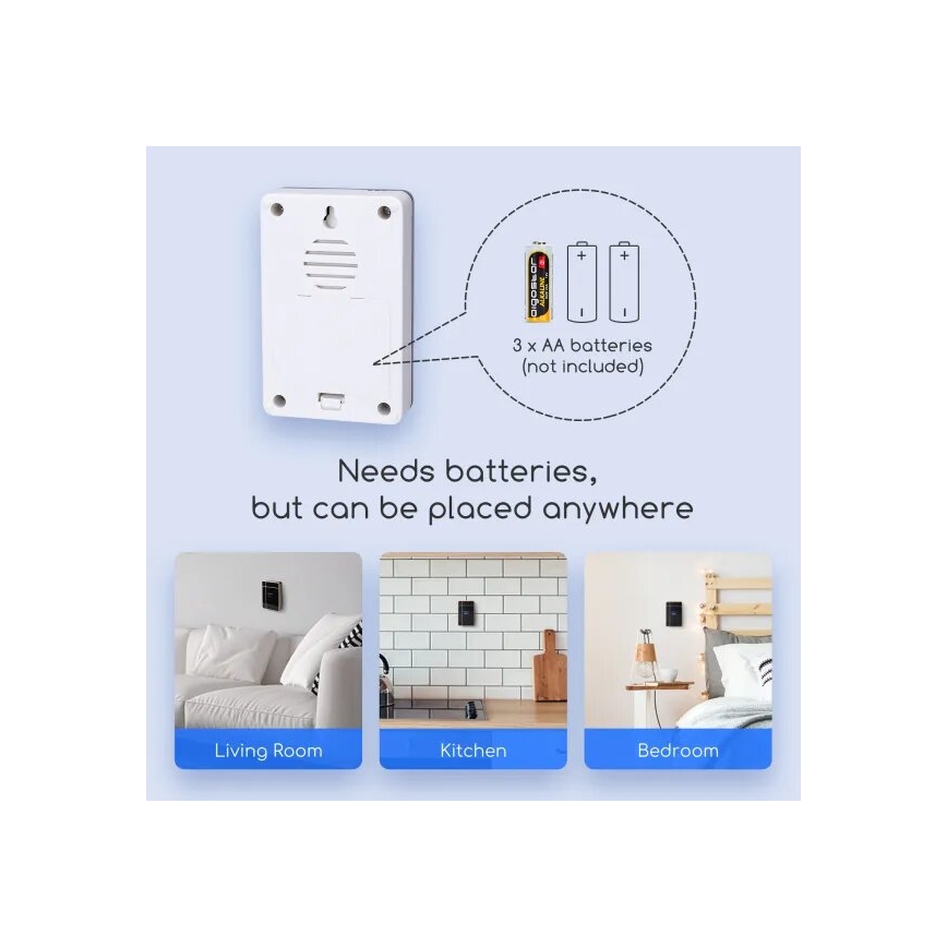 Aigostar - Безжичен звънец 3xAA/12V IP44 бял/сребрист