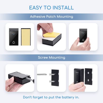 Aigostar - Безжичен звънец 3xAA/12V IP44 черен/бял