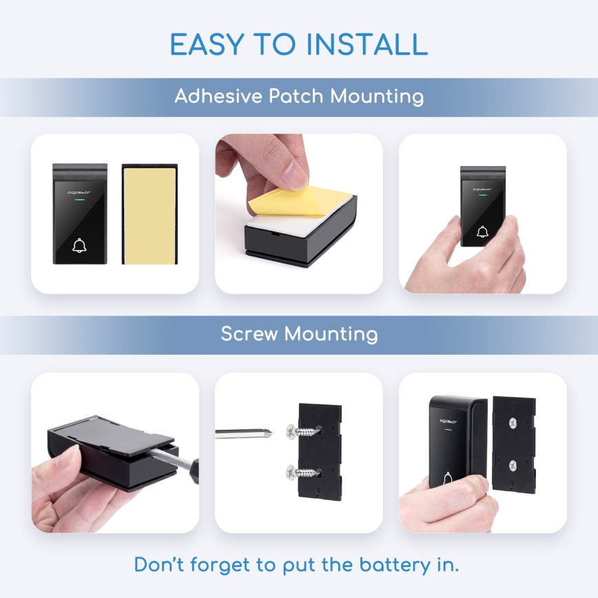 Aigostar - Безжичен звънец 3xAA/12V IP44 черен/бял