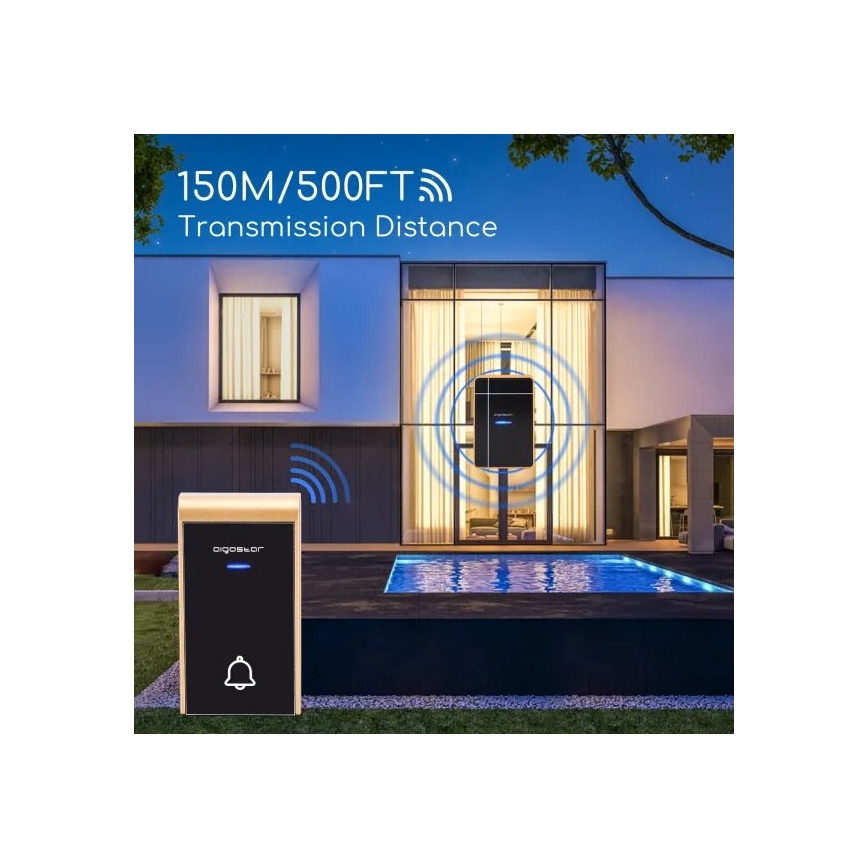 Aigostar - Безжичен звънец 3xAA/12V IP44 черен/меден