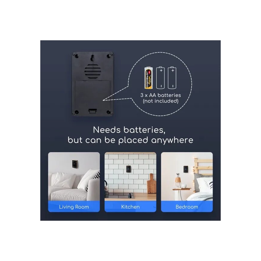 Aigostar - Безжичен звънец 3xAA/12V IP44 черен/меден