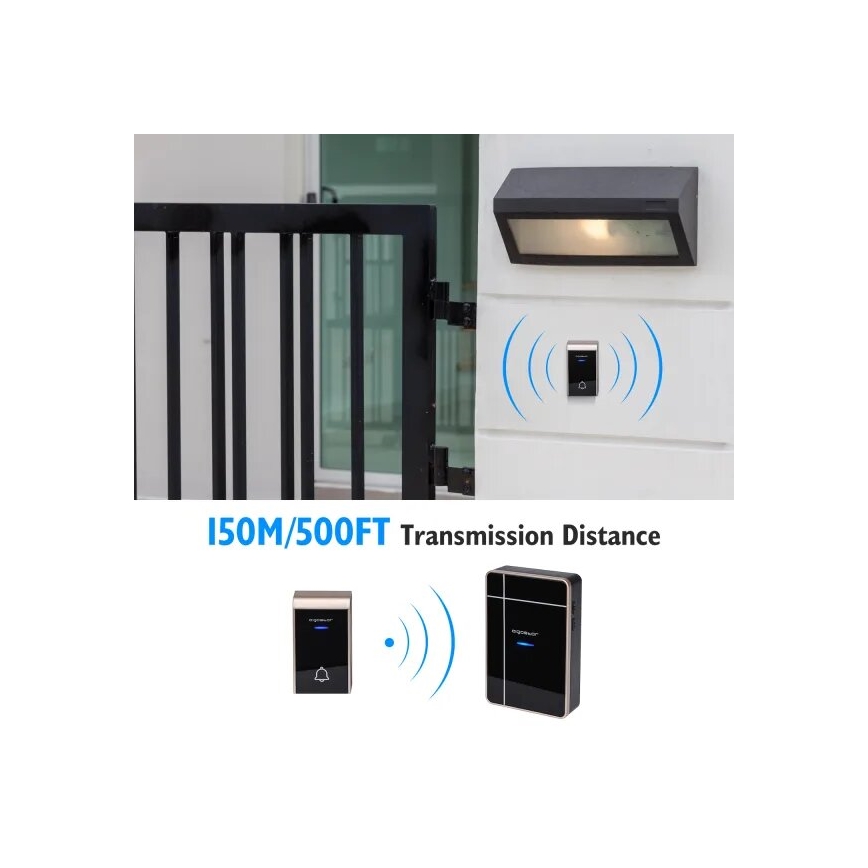 Aigostar - Безжичен звънец 3xAA/12V IP44 черен/меден