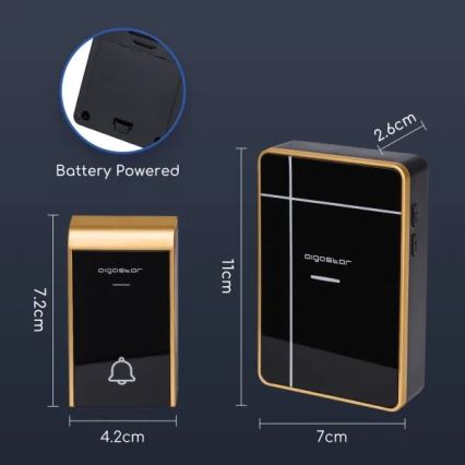 Aigostar - Безжичен звънец 3xAA/12V IP44 черен/меден