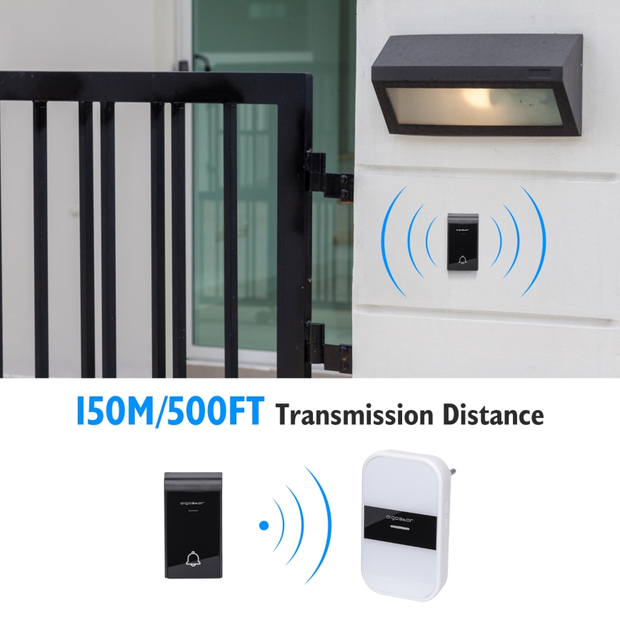 Aigostar - Безжичен звънец за контакт 230V/12V IP44 бял/черен