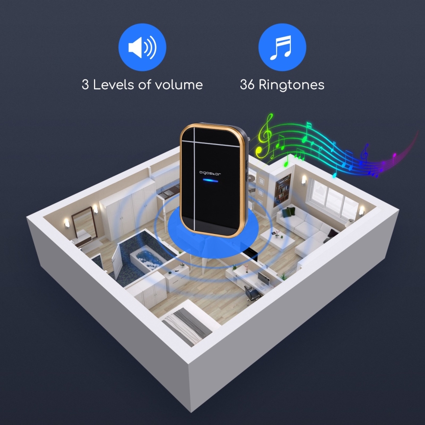 Aigostar - Безжичен звънец за контакт 230V/12V IP44 черен