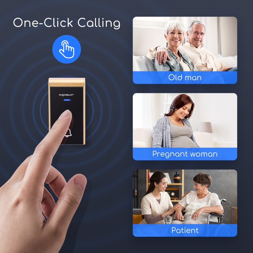 Aigostar - Безжичен звънец за контакт 230V/12V IP44 черен