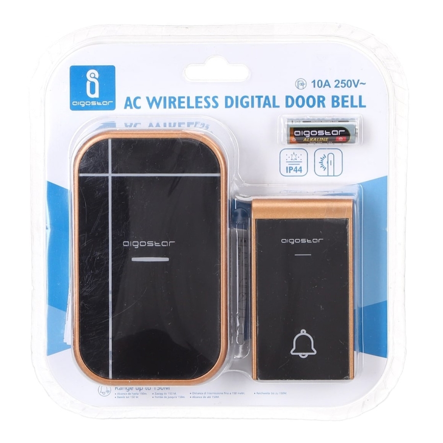 Aigostar - Безжичен звънец за контакт 230V/12V IP44 черен