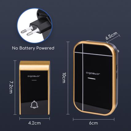 Aigostar - Безжичен звънец за контакт 230V/12V IP44 черен