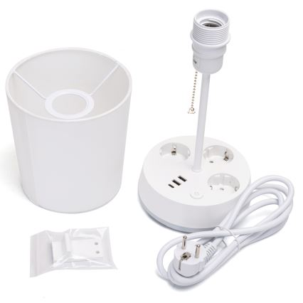 Aigostar - Бюро лампа с контакти и USB портове 1xE27/60W/230V бяла