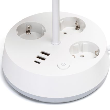 Aigostar - Бюро лампа с контакти и USB портове 1xE27/60W/230V бяла