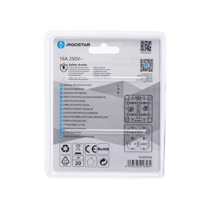 Aigostar - Четворна стенна домашна електрическа розетка SCHUKO 250V бяла