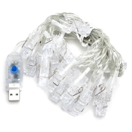 Aigostar - Декоративна LED гирлянда 20xLED/5W/USB 6 m топла бяла светлина