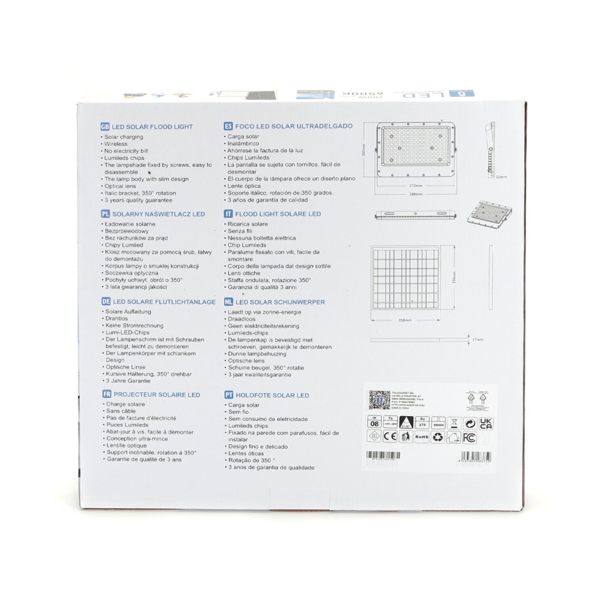 Aigostar - Димируем соларен LED прожектор LED/200W/3,2V IP65 20000 mAh + дистанционно управление