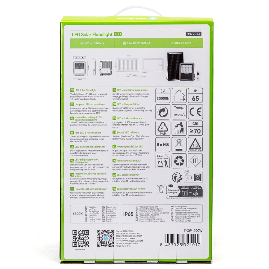 Aigostar - Димируем слънчев LED прожектор LED/200W/3,4V IP65 15000 mAh + дистанционно управление