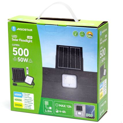 Aigostar - Димируем соларен LED прожектор LED/50W/3,4V 3000/4000/6500K IP66 4000 mAh + дистанционно управление