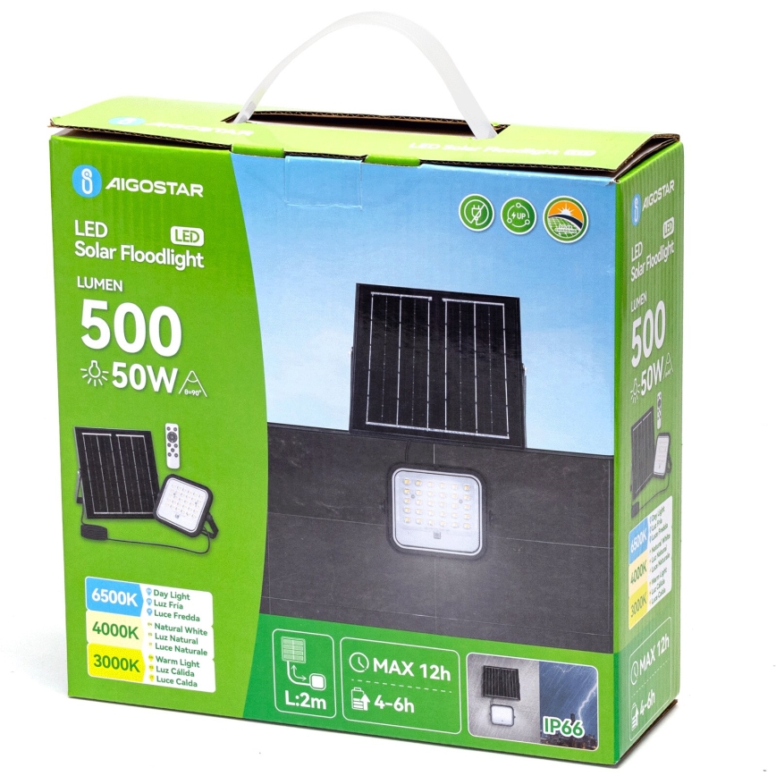 Aigostar - Димируем соларен LED прожектор LED/50W/3,4V 3000/4000/6500K IP66 4000 mAh + дистанционно управление