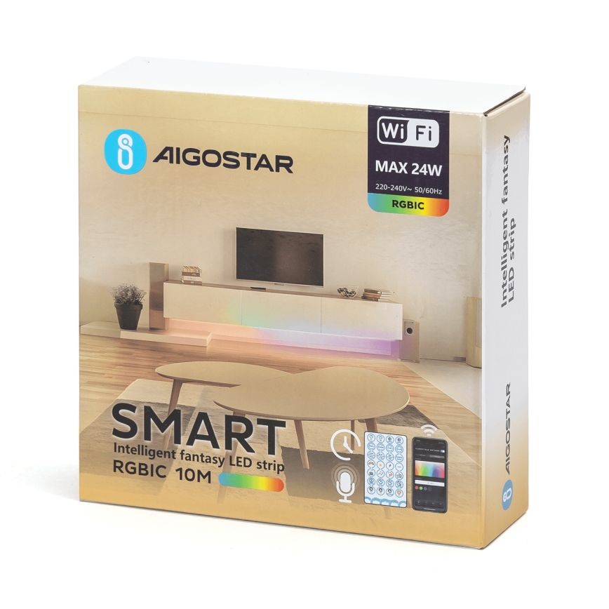 Aigostar - LED RGBIC димируема лента 10 m LED/24W/24V + дистанционно управление Wi-Fi