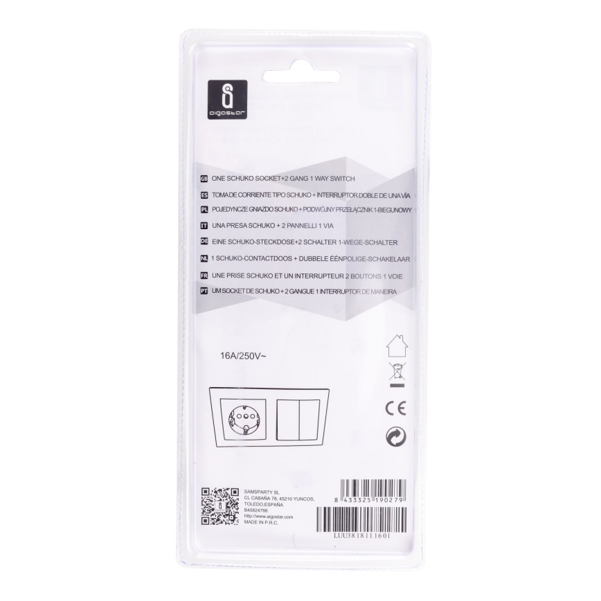 Aigostar - Домашен превключвател с контакт 1x16A/250V