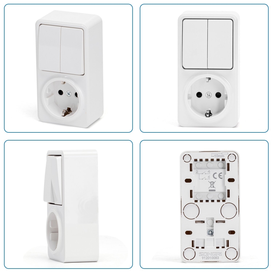 Aigostar - Домашен превключвател 2P с букса 1x10A/250V