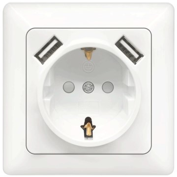 Aigostar - Домашна SCHUKO розетка 250V + 2x USB с бяла рамка