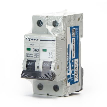 Aigostar - Двуполюсен автоматичен прекъсвач 2P-63A-C 230-400V