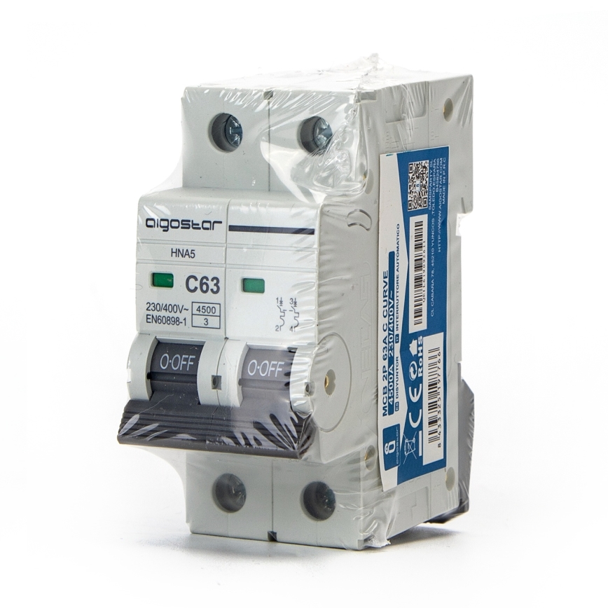 Aigostar - Двуполюсен автоматичен прекъсвач 2P-63A-C 230-400V