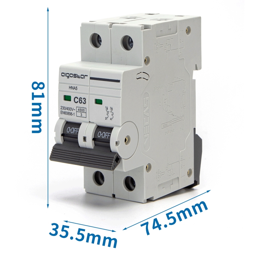 Aigostar - Двуполюсен автоматичен прекъсвач 2P-63A-C 230-400V