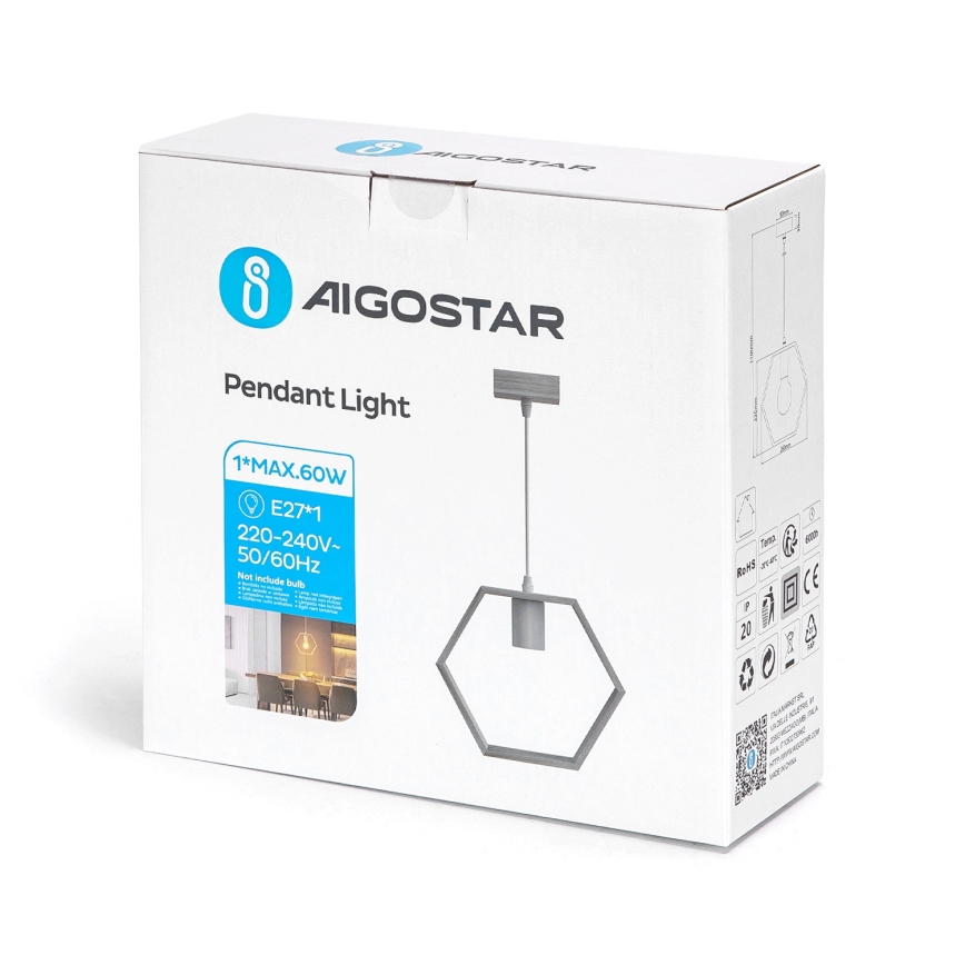 Aigostar - Дървен полилей на кабел 1xE27/60W/230V, от борова дървесина