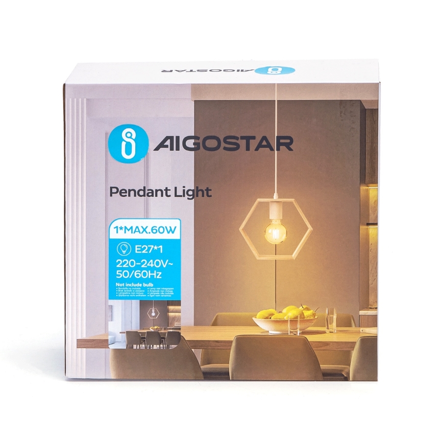 Aigostar - Дървен полилей на кабел 1xE27/60W/230V, от борова дървесина