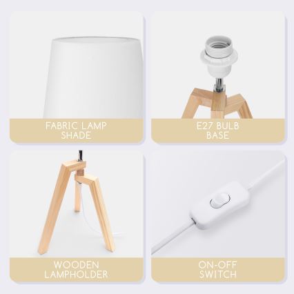 Aigostar - Дървена настолна лампа 1xE27/60W/230V, от бор