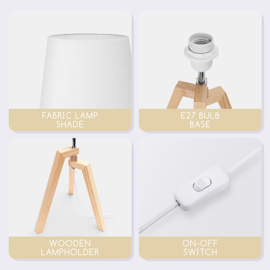 Aigostar - Дървена настолна лампа 1xE27/60W/230V, от бор