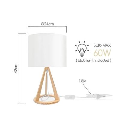 Aigostar - Дървена настолна лампа от борова дървесина 1xE27/60W/230V