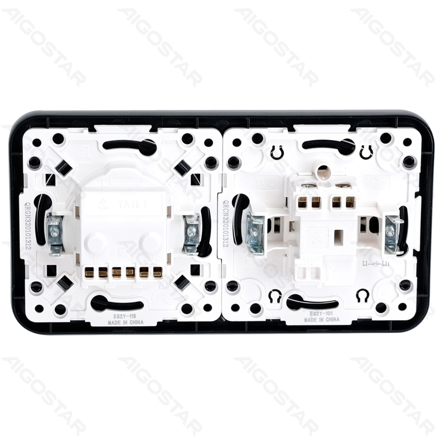 Aigostar - Еднополюсен ключ №1 и SCHUKO контакт 230V с черна рамка