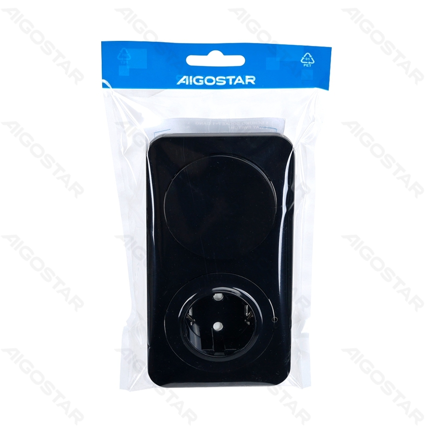 Aigostar - Еднополюсен ключ №1 и SCHUKO контакт 230V с черна рамка