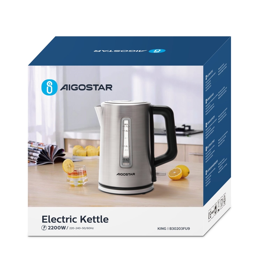 Aigostar - Електрическа кана 1,7 л 2200W/230V матов хром