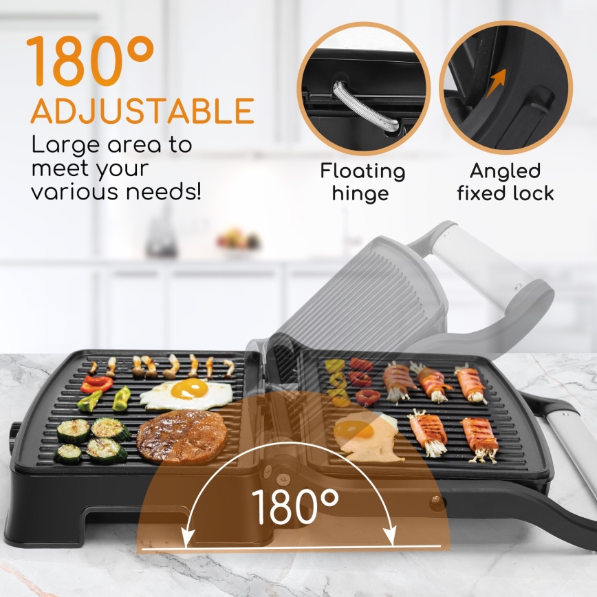 Aigostar - Електрически грил 1500W/230V матов хром/черен