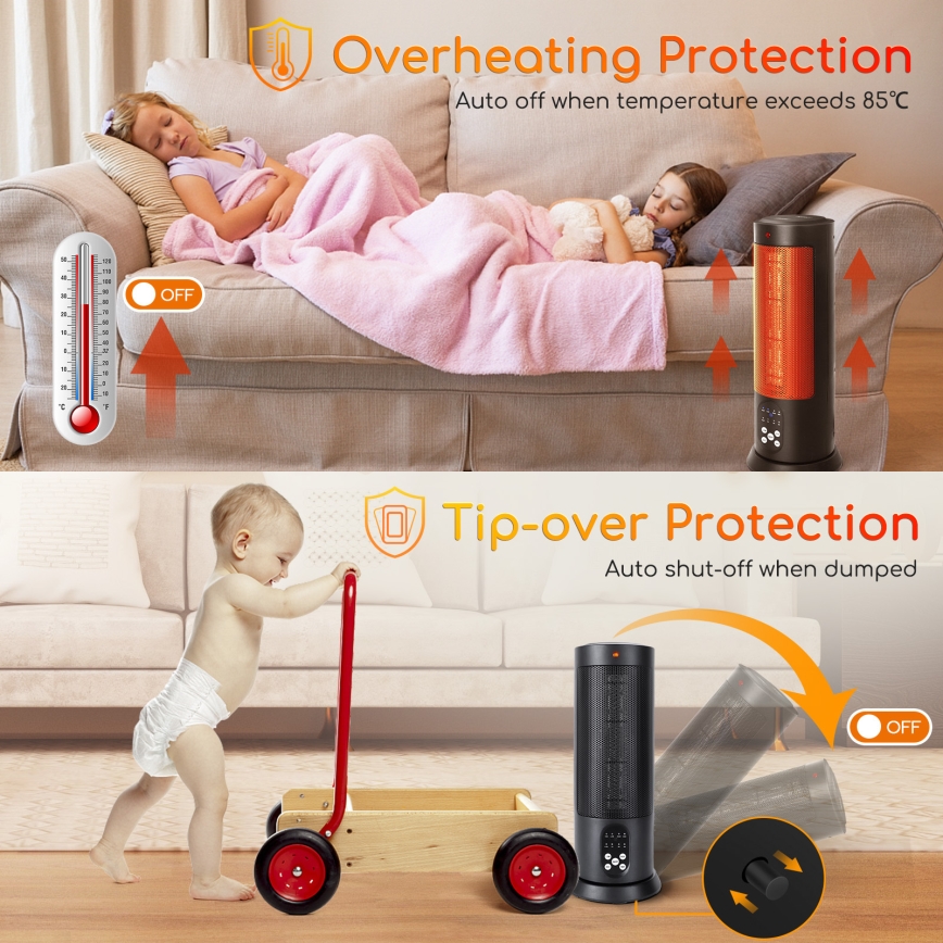 Aigostar - Електрически нагревател 1500W/230V + дистанционно управление