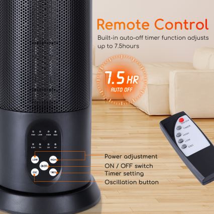 Aigostar - Електрически нагревател 1500W/230V + дистанционно управление