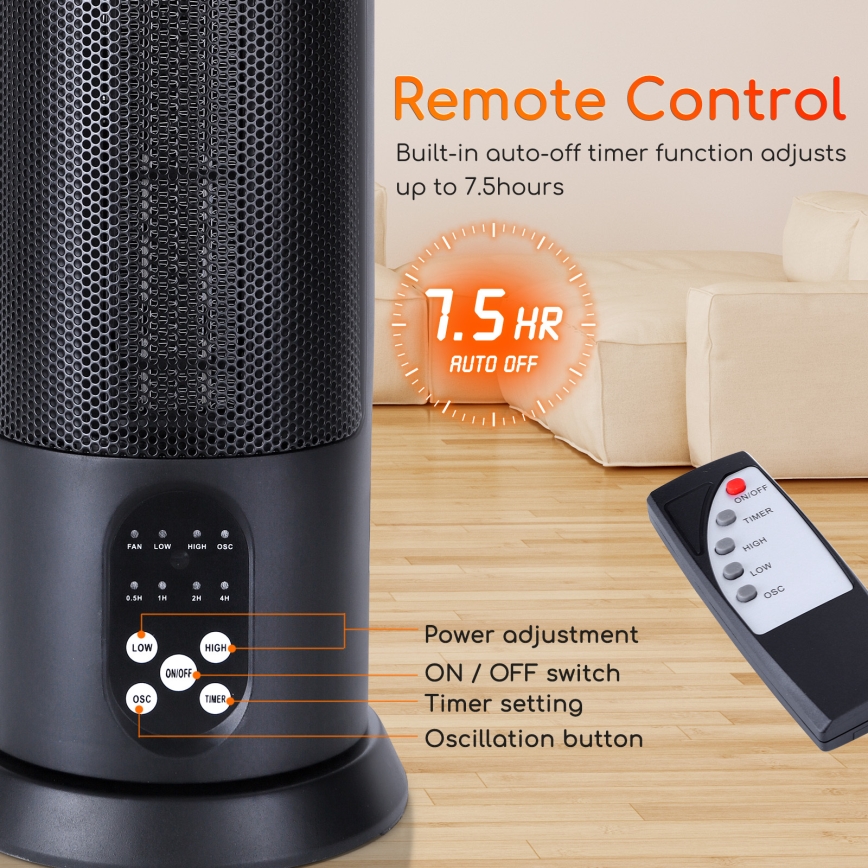 Aigostar - Електрически нагревател 1500W/230V + дистанционно управление