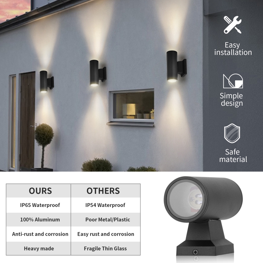 Aigostar - Екстериорен аплик 2xGU10/230V черен IP65 кръгъл