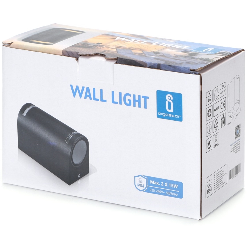 Aigostar - Екстериорен аплик 2xGU10/35W/230V черен IP54