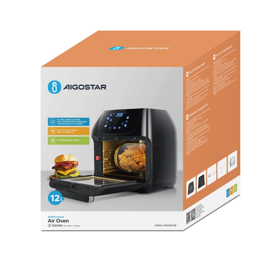 Aigostar - Фурна с горещ въздух 1400W/230V 12l черен