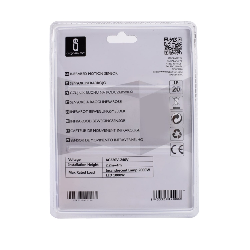 Aigostar - Инфрачервен сензор за движение 230V бял
