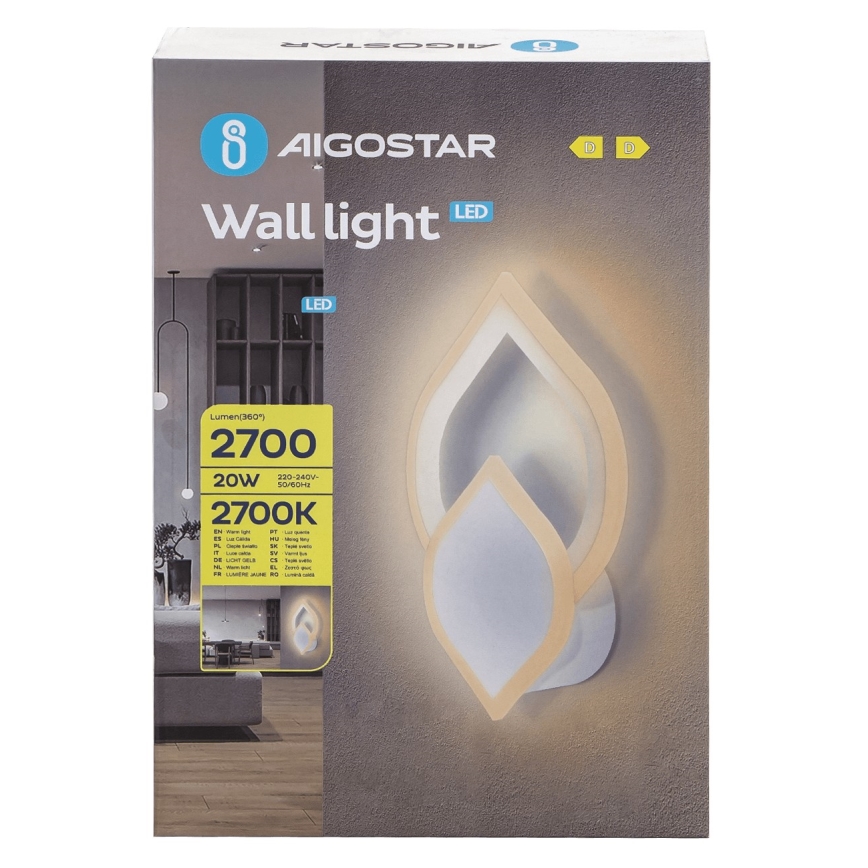 Aigostar - LED аплик LED/20W/230V 2700K бял