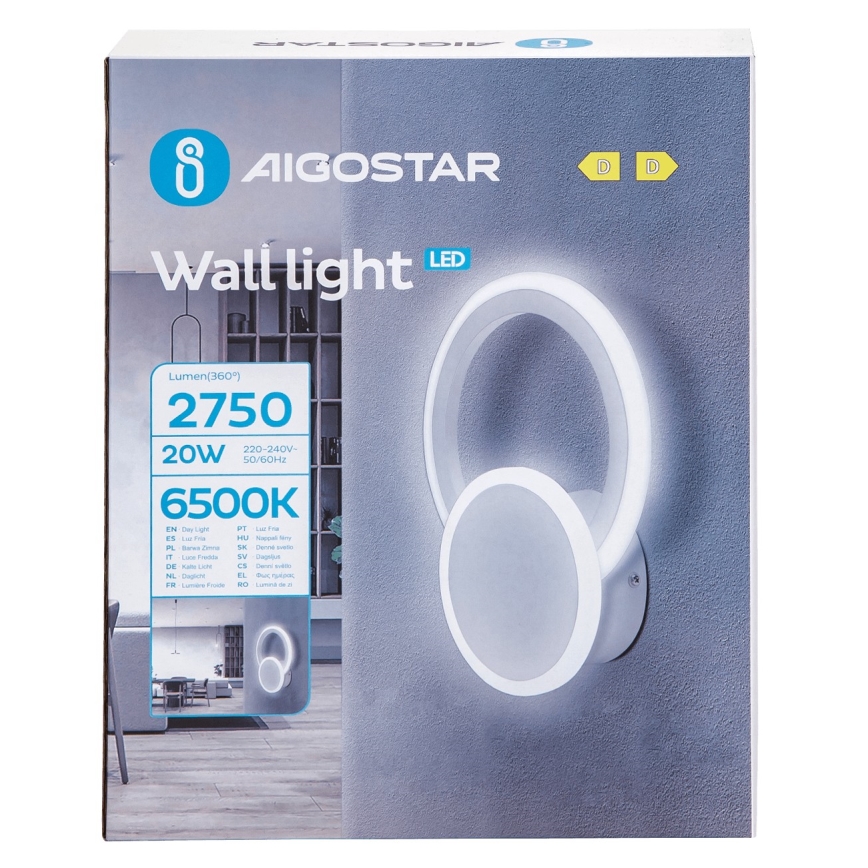 Aigostar - LED аплик LED/20W/230V 6500K бял