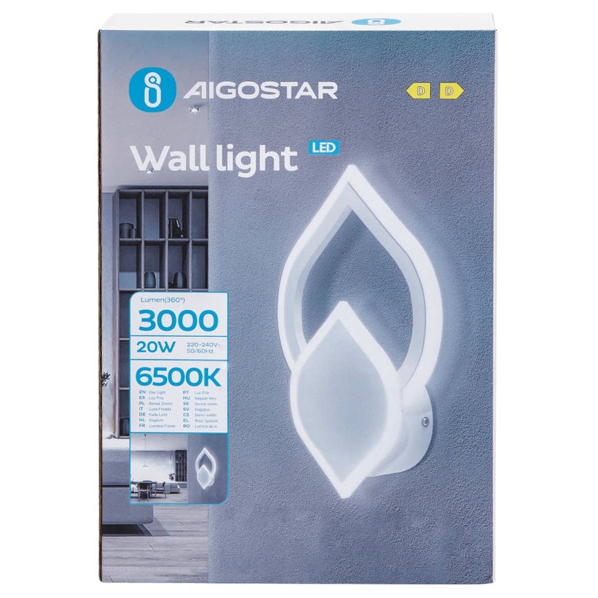 Aigostar - LED аплик LED/20W/230V 6500K бял