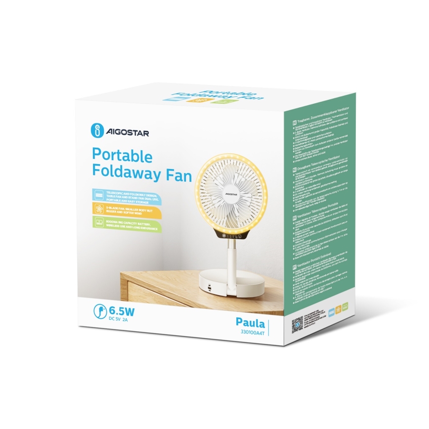 Aigostar - LED Безжичен сгъваем вентилатор с USB порт 6,5W/5V